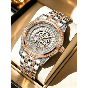 Reloj mecánico automático para mujer, chapado en plata 925 sobre cobre, esqueleto con incrustaciones de diamantes multicolor, reloj de pulsera de lujo para damas. - Product Image 5