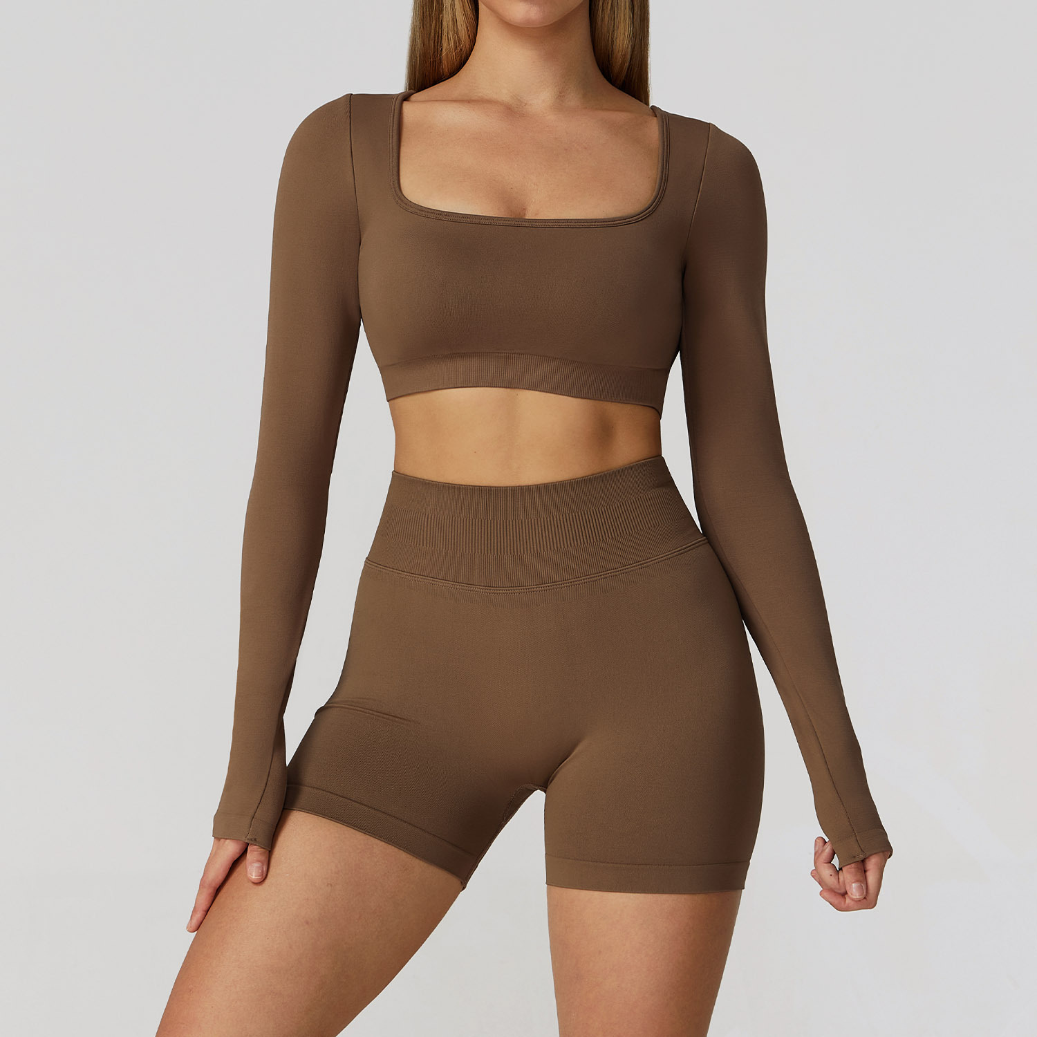 Marron-top manches longues + short