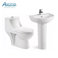 Grande Promotion Lavabo sur Colonne Couleur Blanche Facile à Nettoyer, Cuvette de Toilettes Céramique Sanitaire WC Ensemble Meuble de Salle de Bain