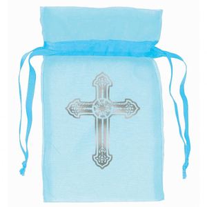 Precioso bolso de organza promocional con cruz de plata para primera comunión - Product Image 1
