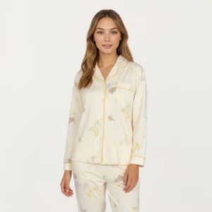 Conjunto de pijama con botones y cuello con muescas para mujer, top suave de manga larga, pantalones largos, ropa de dormir relajada para todas las estaciones - Product Image 4