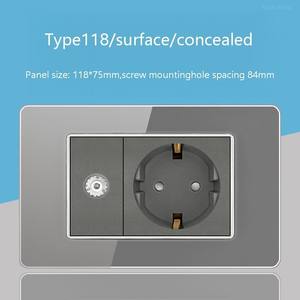 Prise murale double USB type C en verre trempé, norme européenne, avec interrupteur et trois prises de courant - Product Image 5