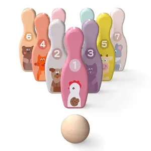 Hot sale wholesale fun bowling children's wooden cartoon animal bowling sports toys outdoor leisure parent-child table game