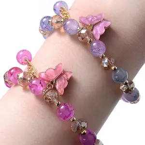Pendentif papillon huile douce et colorée, Bracelets en corde élastique pour filles, bijoux porte-bonheur, Bracelet en cristal de guérison