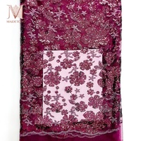 Tissu en tulle polyester brodé de paillettes à motif marin étoile de mer et fleur de prunier pour robe de mariée ou de soirée
