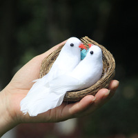 Colombe de la Paix Artificielle pour Décoration de Mariage, Colombe Blanche en Mousse et Plumes, Nid d'Oiseaux, Verdure Style Forêt