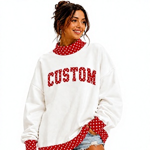 Lightweight Knitted Custom Logo Embroidered Casual Oversized Mockneck <b>Sweatshirt</b> White <b>Red</b> Letter Print Cotton/Polyester <b>Women's</b> - Product Image 1