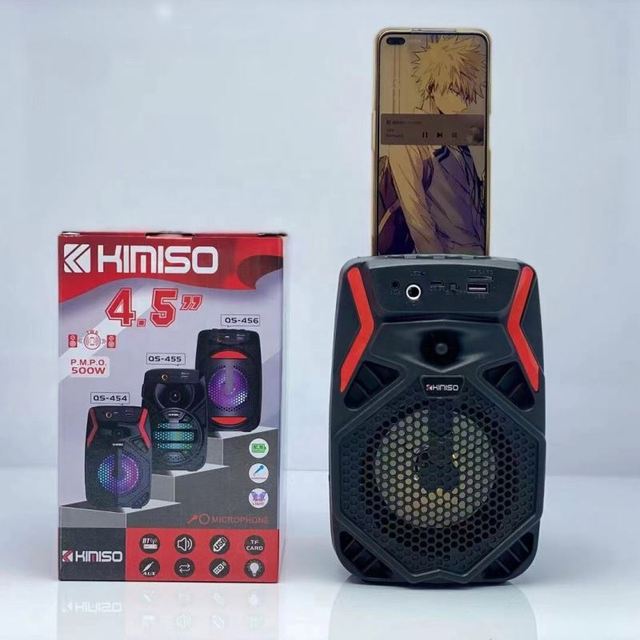 KIMISO QS454 4 Inch Speaker With Wireless Tooth Remote Control Speaker Led Light Microphone Function Sound Box