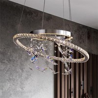 Lámpara de Araña LED de Cristal de Lujo, Moderna, con Anillo, Tamaño Mediano, Antideslumbrante, para Sala de Estar, Comedor, Dormitorio
