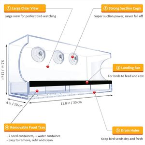 YS-Wholesale <strong>Large</strong> Window Window <strong>Bird</strong> <strong>Feeder</strong> House Acrylic Window <strong>Bird</strong> <strong>Feeder</strong> With Drain Holes Home Shape <strong>Bird</strong> <strong>Feeder</strong> - Product Image 3