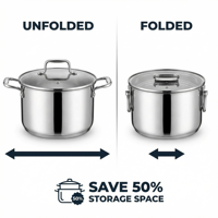 Ensemble de cuisine classique pliable en 6 pièces - Ensemble de casseroles en acier inoxydable de haute qualité avec couvercles en verre.