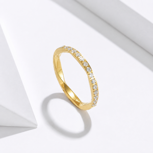 Slim Zircon <b>Ring</b> Stainless Steel with 14K Vacuum Plating White Stones and Faceted Band 0.2 cm <b>Thickness</b> Jewelry - Product Image 1