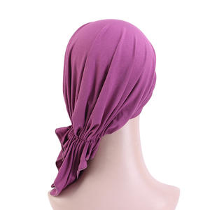 C107296 Foulard pré-noué en coton de <span class=keywords><strong>bambou</strong></span> musulman, <span class=keywords><strong>bonnet</strong></span> de chimiothérapie, turban pour femmes, couvre-chef, foulard, bandana pour le cancer - Product Image 3