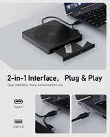 Grabadora de DVD Externa USB 3.0 Tipo-C, Grabadora de DVD/CD Portátil 24x Slim, Unidad Óptica Plug and Play para Laptop, Windows, Mac, Linux