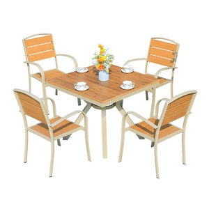 Garden Set Outdoor <b>Table</b> And Chairs <b>Aluminum</b> Frame Wood Panel 4 Seater Weather Resistant Modern Design For Patio Deck - Product Image 1