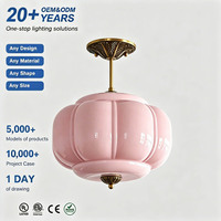 Suspension en verre rose vintage en forme de citrouille, laiton sculpté, certifiée ETL/CE, blanc chaud 3500K, garantie 3 ans - Style rétro pour salle à manger/enfants