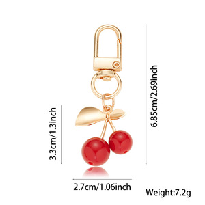 Pendentif cerise feuille d'or Uionen avec pièces en alliage, porte-clés DIY en forme de cerise avec breloque en forme de cœur - Product Image 6