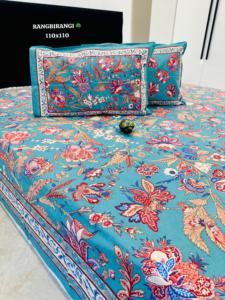 Jaipuri Style Discharge Print Bedding Set 100% Organic Cotton 200TC Floral Elephant Pattern <b>King</b> <b>Size</b> for Home Hotel - Product Image 3