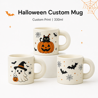 Mug en céramique personnalisé pour les fêtes, 330 ml, tasse à café personnalisée de 11 oz avec une grande poignée ronde pour les cadeaux de Noël et d'Halloween, vente en gros
