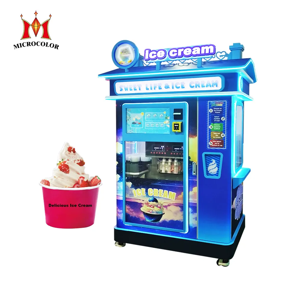 Intelligence extérieure Machine à crème glacée automatique à écran tactile Distributeur automatique de crème glacée molle Distributeur automatique de crème glacée 3 saveurs