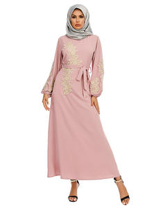Fornitura di fabbrica manica lunga 6 colori appliqued design abaya <span class=keywords><strong>abbigliamento</strong></span> islamico con <span class=keywords><strong>perla</strong></span> e cintura musulmano abito <span class=keywords><strong>donna</strong></span> - Product Image 2