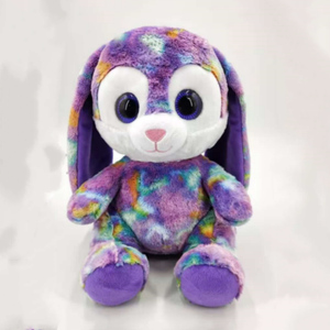 Lapin en peluche personnalisé violet multicolore à longues oreilles tombantes avec de grands yeux brillants, lapin en peluche assis doux, cadeau pour l'Est - Product Image 2