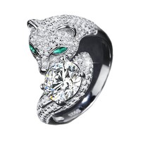 Bague Guépard en Argent Sterling S925 et Moissanite, Style Américain Européen, Tête de Léopard, pour Femme, Luxe Subtil, Haut de Gamme