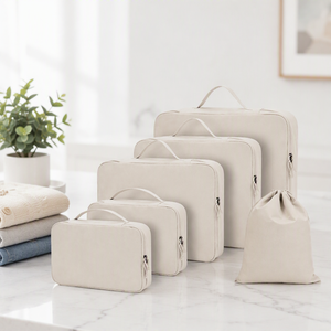 <span class=keywords><strong>ECOHUB</strong></span> Juego de 6 Cubos de Embalaje Ligeros y Transpirables de Poliéster Reciclado con Etiqueta de Identificación y Cierre de Cremallera - Patentado (Beige) - Product Image 3