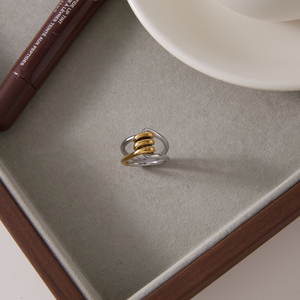 Anello Intrecciato Multistrato Bicolore J&D Jewelry, Placcato in Oro 18K, Acciaio Inossidabile Impermeabile, Anello Statement per Donne - Product Image 5