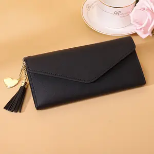 Toptan uzun zarf siyah cüzdan engelleme fermuarlı cebi kimlik penceresi ile bayanlar için deri çanta