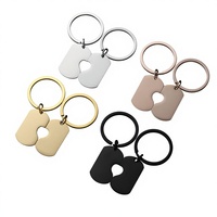 Porte-clés vierges en gros pour la mode, en acier inoxydable poli miroir, forme puzzle cœur, avec gravure laser de logo personnalisé
