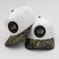 Casquette de baseball personnalisée à 5 panneaux, camouflage blanc bicolore, avec étiquette ronde, patch en daim, perforations découpées au laser, chapeau de golf, Gorras
