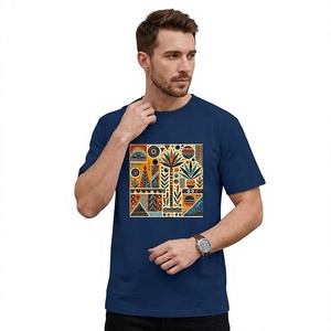 <b>Men's</b> <b>Navy</b> <b>Blue</b> Geometric Pattern Short Sleeve T-<b>Shirt</b> O-Neck Printed Tee 180 Grams Front Logo 100% Cotton Regular Fit Casual - Product Image 4