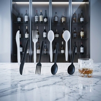 Ensemble de cuillères, couteaux et fourchettes jetables en plastique CPLA biodégradable, série premium, respectueux de l'environnement, pour les fêtes et les mariages