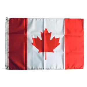 100% 폴리 에스테르 200D 2X3ft 야외 양면 헤비 듀티 캐나다 국기 그로밋 캔버스 헤더와 캐나다 국기