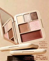 Palette de maquillage tout-en-un avec logo personnalisé, comprenant des fards à paupières à effet chromatique, du blush, un illuminateur et un contour