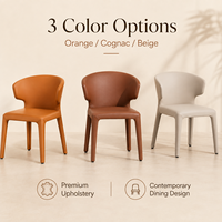 Chaise de salle à manger moderne en cuir cognac entièrement rembourrée, dossier incurvé enveloppant, chaise commerciale en PU pour restaurant, hôtel, café