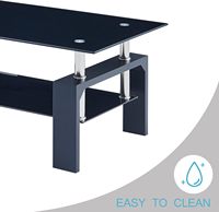 Nouvelle conception 2026, quantité minimale de commande 50 pièces, table basse rectangulaire noire moderne 2026 avec pieds en bois et plateau en verre pour salon, table à thé