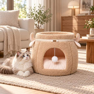 Wholesale Custom Warm Cave Dog Cat Bed Indoor Pet House Plush Washable Medium Small <b>Nest</b> Cushion Puppy Kitten Supplies OEM & ODM - Product Image 6