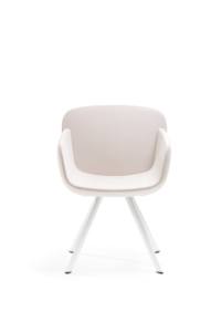 Fauteuil de bureau Viva minimaliste en cuir PU blanc, dossier bas, quatre pieds, base métallique elliptique, structure en bois, accoudoirs fixes, mousse - Product Image 3