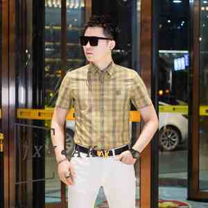 Chemise à carreaux formelle pour hommes à bas prix Vente en gros Colorblock Manches courtes <span class=keywords><strong>Travail</strong></span> décontracté Designer Col montant Chemise à séchage rapide - Product Image 3