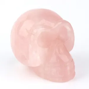 Têtes de mort en pierre précieuse naturelle, 3 pouces, en quartz de rose sculpté, pour la guérison, vente en gros