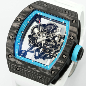 Montre de luxe en fibre de carbone avec surface saphir, mouvement visible raffiné et bracelet en caoutchouc tendance - Product Image 2