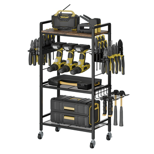 Chariot de rangement pour outils à main, chariot de rangement mobile pour outils de garage avec supports de perceuse intégrés et crochets multi-outils - Product Image 6