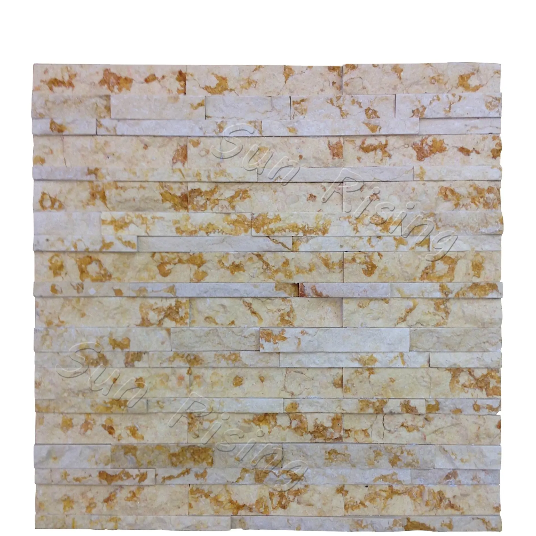 Low Price Indoor Decoration Natural Stone Sunny Gold Marble Split Face Wall Cladding Panels