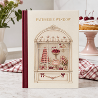Carnet de Pâtisserie Personnalisé LABON avec Couverture Crème, Dos Bordeaux, Titre Doré à Chaud, pour Croquis de Pâtisserie, Macarons, Cerises, avec Bande Élastique