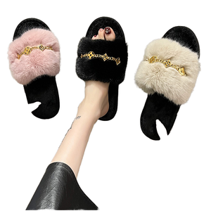 Pantofole da Donna Moda Autunno Inverno <span class=keywords><strong>con</strong></span> Tacco Piatto, Nuova Catena Metallica, Pelliccia Grande, Suola in TPR - Product Image 2