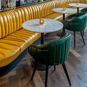 Ensemble de meubles de salon de café, restaurant, banquette, chaise et table en pierre frittée carrée moderne pour cafétéria - Product Image 3