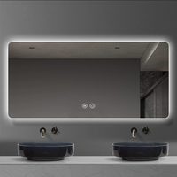 Miroir de salle de bain de luxe à LED intelligent avec éclairage anti-buée, verres carrés, 30-40 pouces, éclairage à intensité variable, cadre en bois écologique