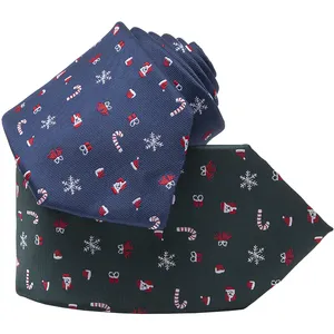 奢华设计师圣诞领带雪花圣诞老人帽子铃铛组合绿色蓝色图案涤纶领带批发男士领带套装